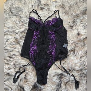 Amazon Purple & Black Lace teddy Bodysuit